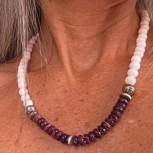 Natural Pink Conch And Purple Spiny Adorned With Sterling Silver Pearls